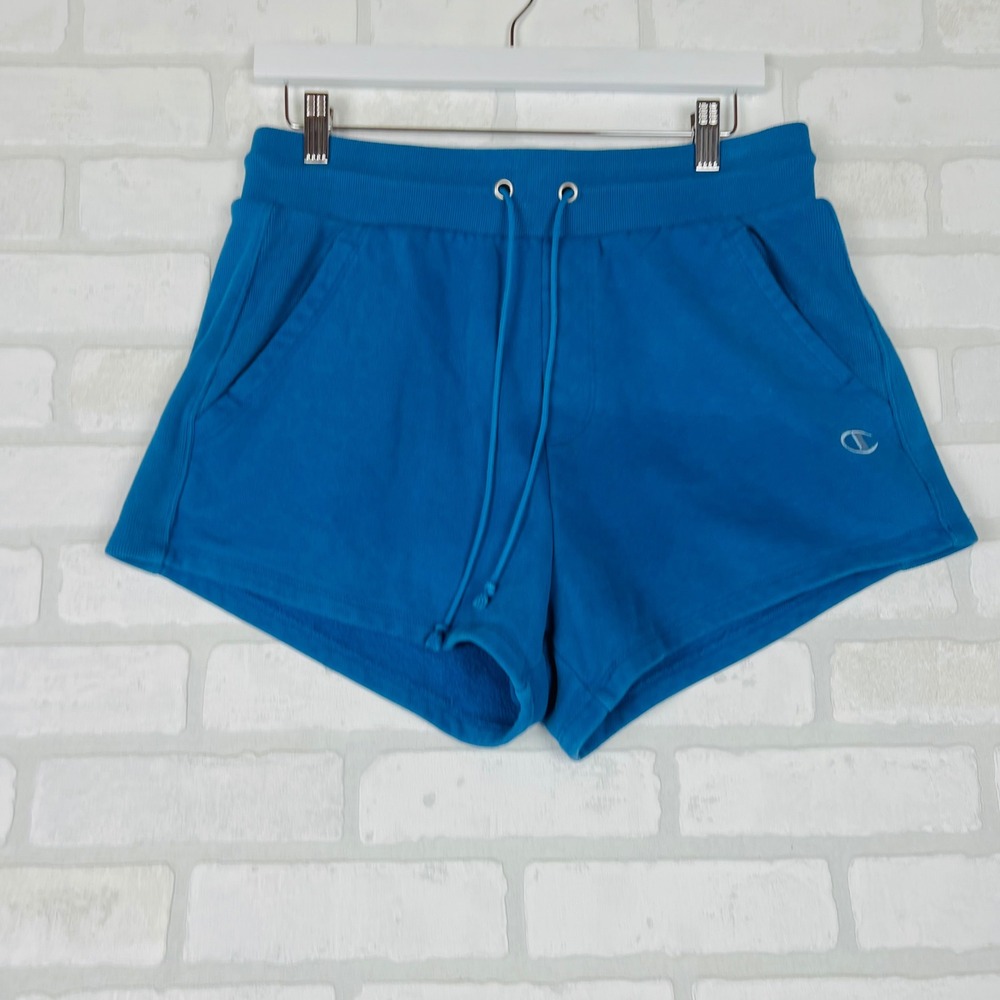 Champion Reverse Weave Blue High Rise Drawstring Sweat Shorts Womens Large